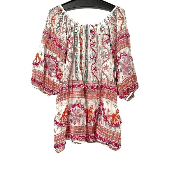 Juliet Dunn Whimsical Size 2 Embroidered Mosaic Mirror Sequin Puff Sleeve Dress - Picture 2 of 8